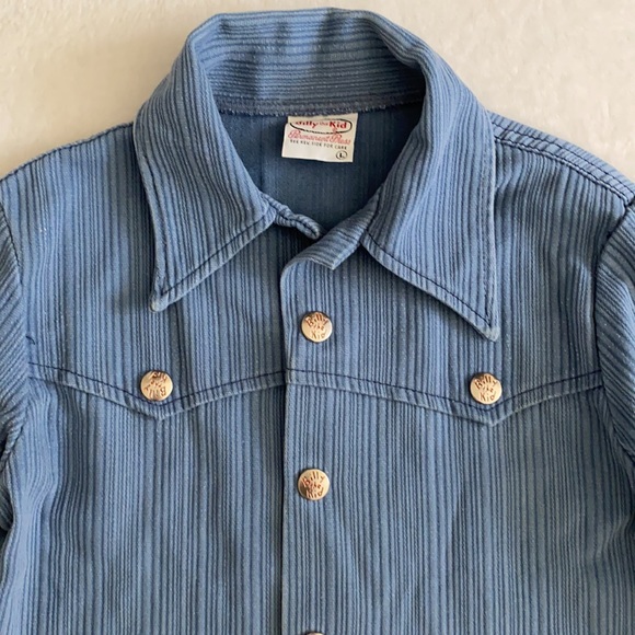 {VTG} Billy the Kid | Permanent Press Retro Snap Button Front Western Shirt Blue - Picture 3 of 16